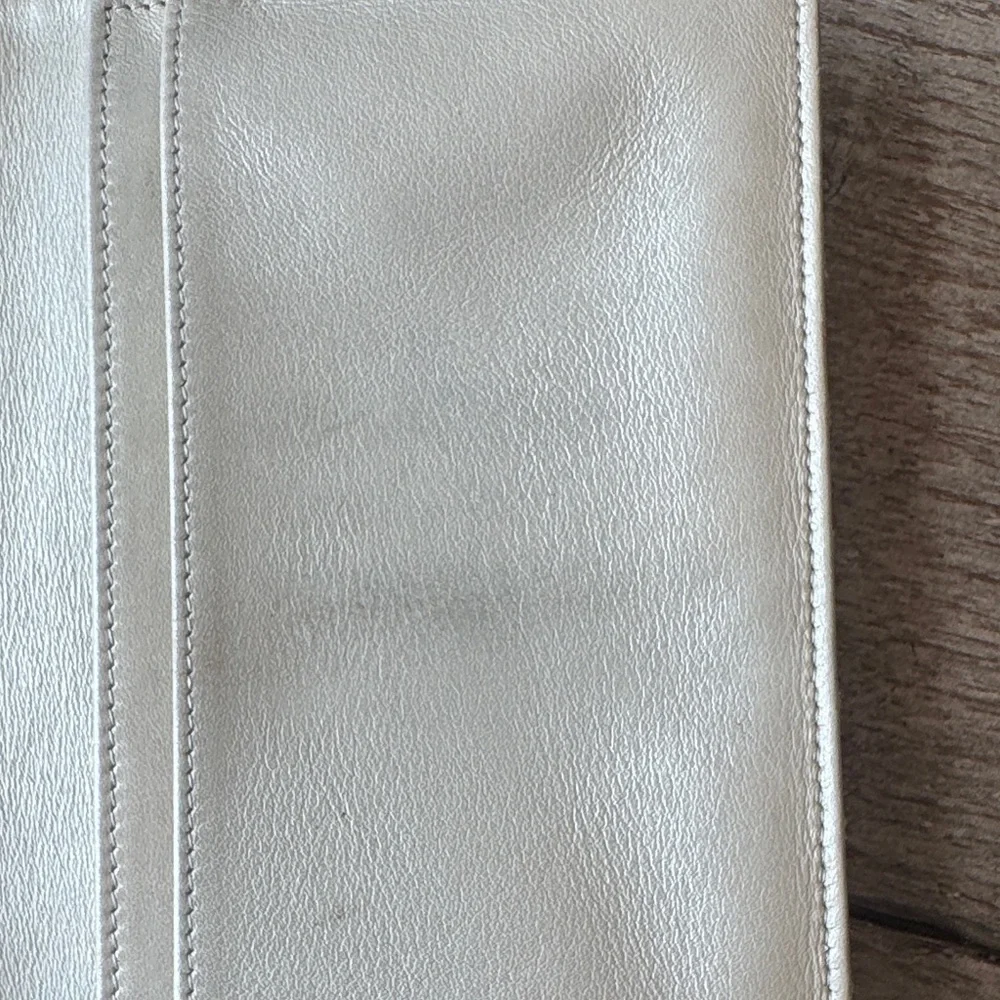 CHANEL Quilted Card Case Wallet in Beige Leather with Silver CC